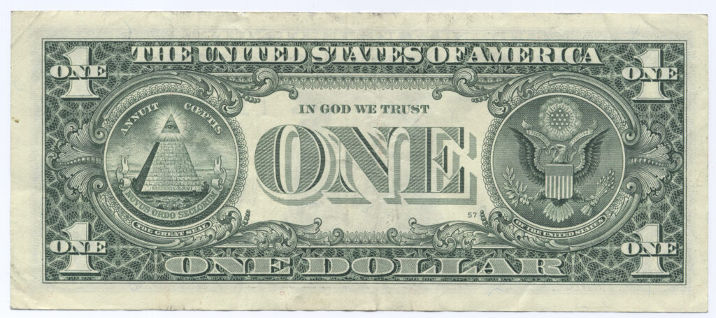 Reverse. One Dollar Bill