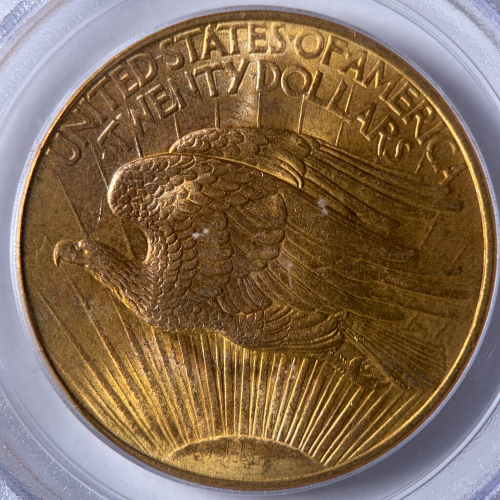 Reverse. 1908 $20 Saint Gaudens Double Eagle Type 2, Low Relief, No Motto